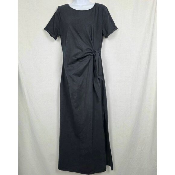 Maurices 24/7 Black Tie Waist Short Sleeve Maxi Dress L - Picture 1 of 10